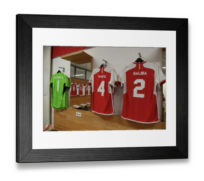 Framed Print : Arsenal FC: Pre-Season Preparation - Arsenal Players Shirts in Nuremberg Changing Room (July 2023) Framed Print : Arsenal FC: Pre-Season Preparation - Arsenal Players Shirts in Nuremberg Changing Room (July 2023)