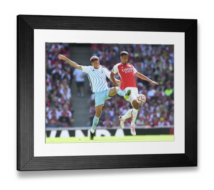 Framed Print : Saliba vs. Johnson: A Premier League Battle at the Emirates - Arsenal vs. Nottingham Forest, 2023-24 Framed Print : Saliba vs. Johnson: A Premier League Battle at the Emirates - Arsenal vs. Nottingham Forest, 2023-24