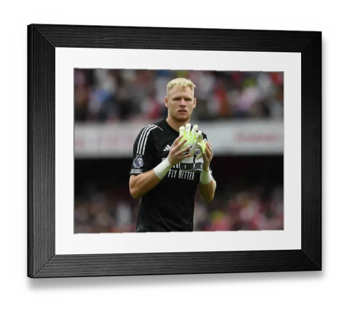 Framed Print : Arsenal's Aaron Ramsdale Celebrates Win Against Nottingham Forest in 2023-24 Premier League