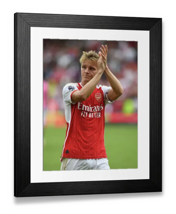 Framed Print : Arsenal's Martin Odegaard Reacts After Arsenal FC vs Nottingham Forest, Premier League 2023-24