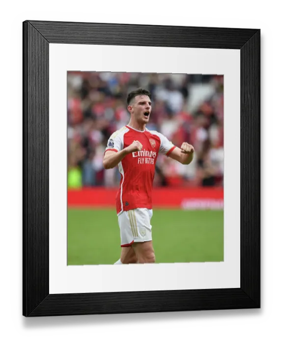 Framed Print : Arsenal's Declan Rice Celebrates After Arsenal FC vs Nottingham Forest, Premier League 2023-24