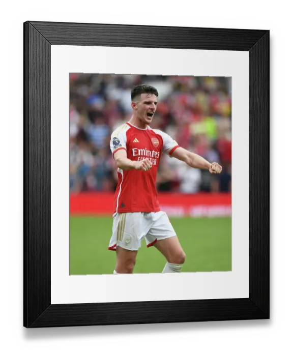 Framed Print : Arsenal's Declan Rice Celebrates after Victory over Nottingham Forest (2023-24) Framed Print : Arsenal's Declan Rice Celebrates after Victory over Nottingham Forest (2023-24)