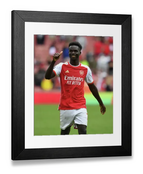 Framed Print : Arsenal's Bukayo Saka: Celebrating Premier League Victory Over Nottingham Forest (2023-24)