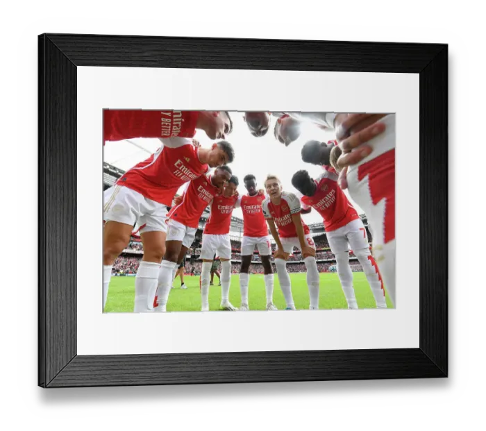 Framed Print : Arsenal's Pre-Match Huddle: Martin Odegaard Leads the Team against Nottingham Forest (2023-24)