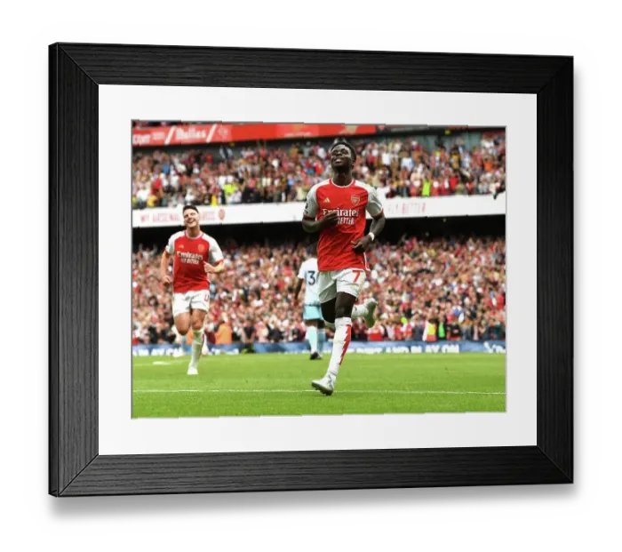 Framed Print : Saka Scores: Arsenal Takes 2-0 Lead Over Nottingham Forest (2023-24)