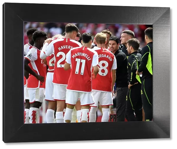 Arsenal Manager Mikel Arteta Rallies Team During Arsenal v Nottingham Forest Premier League Match, 2023-24