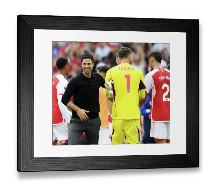 Framed Print : Arsenal's Mikel Arteta Interacts with Nottingham Forest's Matt Turner After 2023-24 Premier League Match Framed Print : Arsenal's Mikel Arteta Interacts with Nottingham Forest's Matt Turner After 2023-24 Premier League Match
