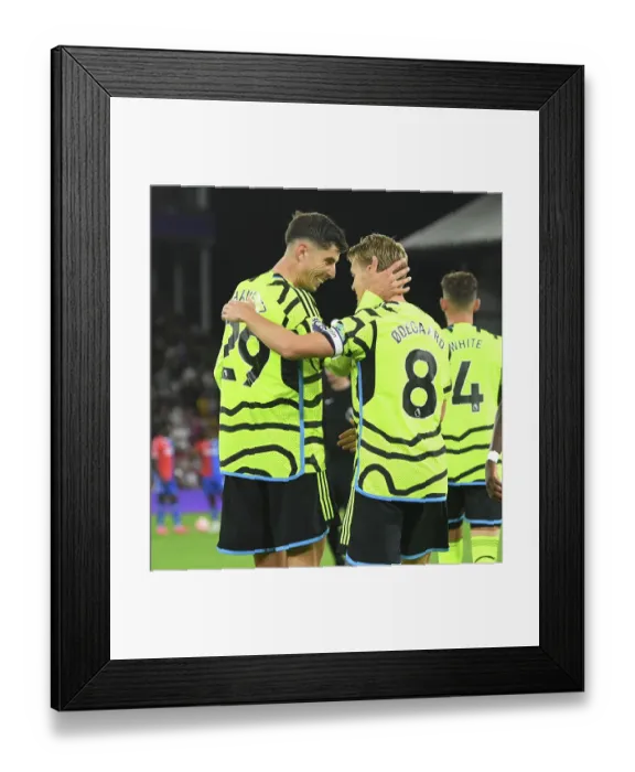 Framed Print : Martin Odegaard and Kai Havertz Celebrate Arsenal's Goal Against Crystal Palace (2023-24)