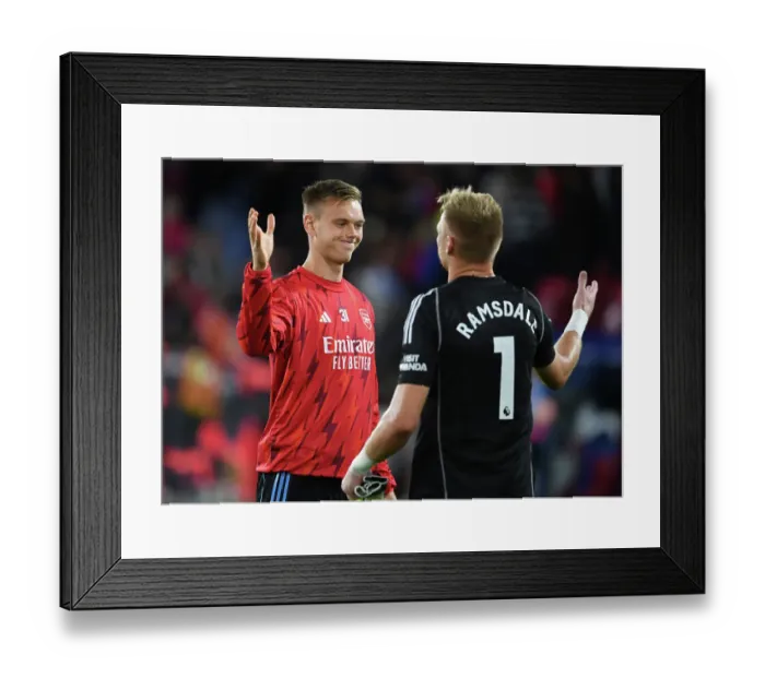 Framed Print : Arsenal's Goalkeepers Celebrate Victory: Crystal Palace vs Arsenal, Premier League 2023-24