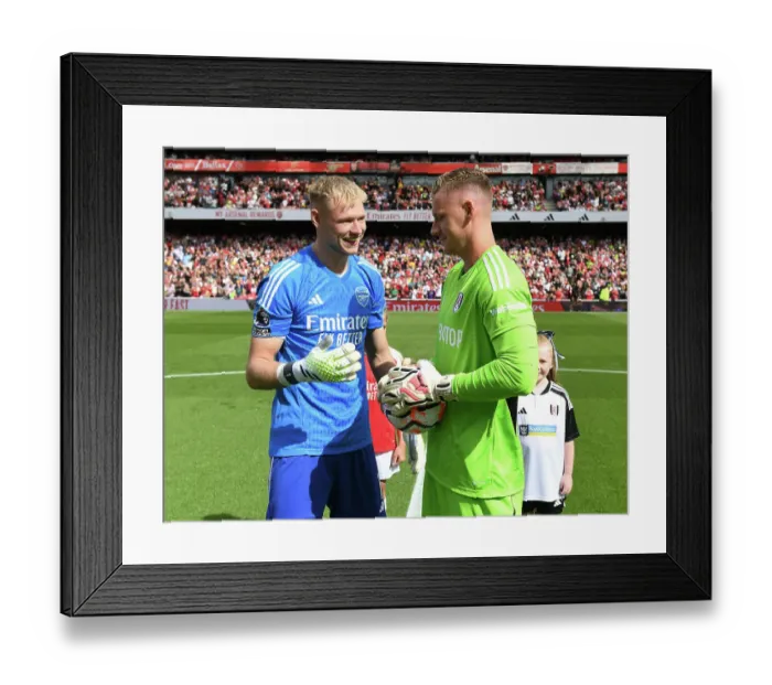 Framed Print : Arsenal FC vs. Fulham FC: Goalkeepers Ramsdale and Leno Face Off in the 2023-24 Premier League