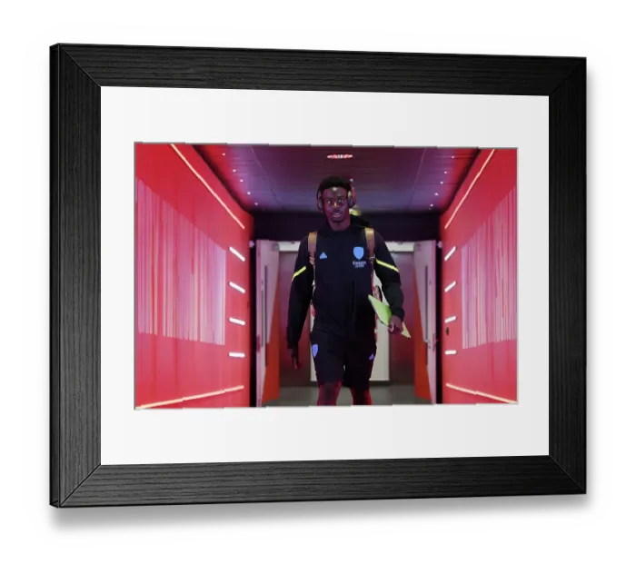 Framed Print : Arsenal's Bukayo Saka Arrives at Emirates Stadium Ahead of Arsenal v Fulham Premier League Clash (2023-24) Framed Print : Arsenal's Bukayo Saka Arrives at Emirates Stadium Ahead of Arsenal v Fulham Premier League Clash (2023-24)