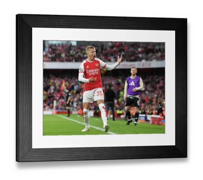 Framed Print : Arsenal's Zinchenko Reacts During Arsenal vs. Fulham Premier League Clash (2023-24)
