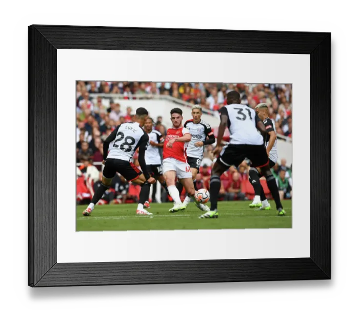 Framed Print : Arsenal vs Fulham: Rice Controls the Midfield in 2023-24 Premier League Clash Framed Print : Arsenal vs Fulham: Rice Controls the Midfield in 2023-24 Premier League Clash