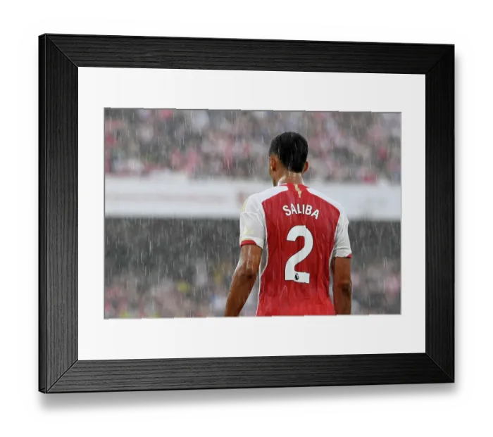 Framed Print : Arsenal's William Saliba Watches on During Arsenal vs Fulham Premier League Clash (2023-24)