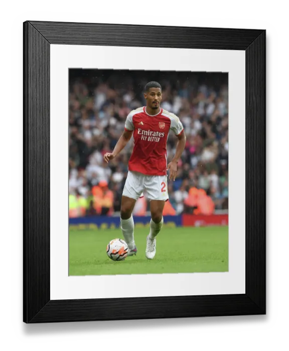 Framed Print : Arsenal's William Saliba Shines in Premier League Clash Against Fulham (2023-24)