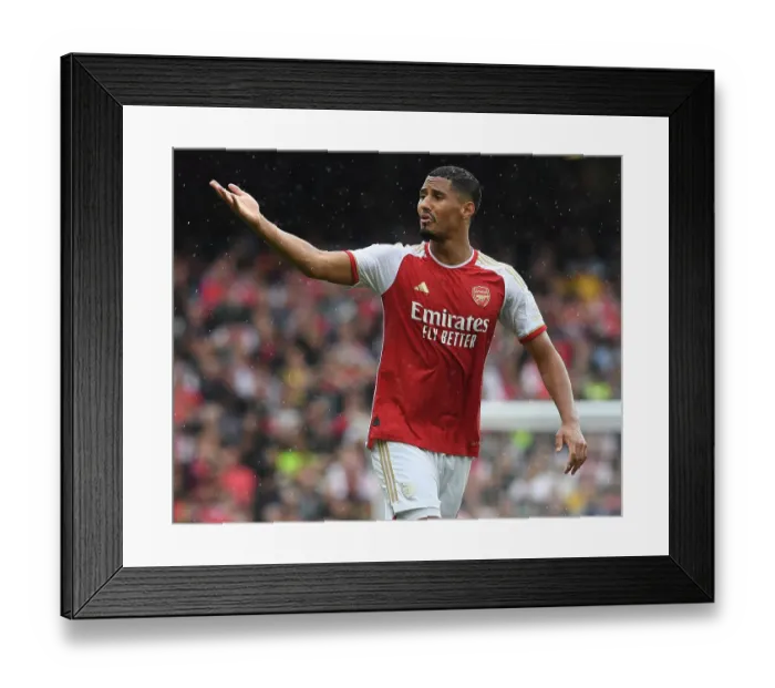 Framed Print : Arsenal's William Saliba Shines in 2023-24 Premier League Opener Against Fulham Framed Print : Arsenal's William Saliba Shines in 2023-24 Premier League Opener Against Fulham