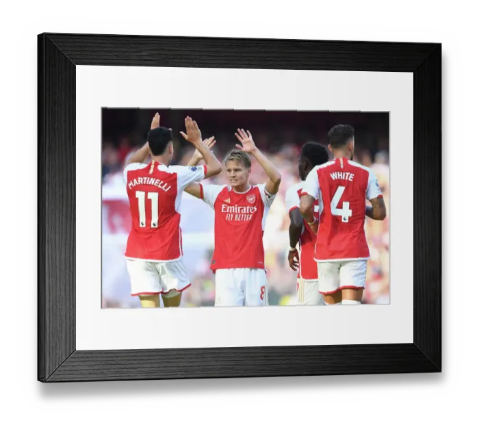 Framed Print : Arsenal's Martin Odegaard and Gabriel Martinelli Celebrate First Goal Against Manchester United (2023-24) Framed Print : Arsenal's Martin Odegaard and Gabriel Martinelli Celebrate First Goal Against Manchester United (2023-24)
