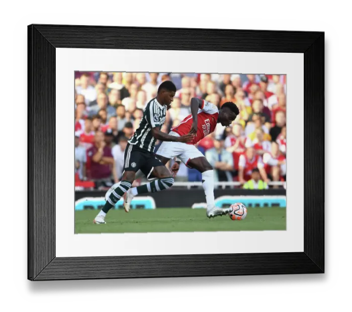 Framed Print : Saka Surges Past Rashford: Arsenal vs Manchester United, Premier League 2023-24