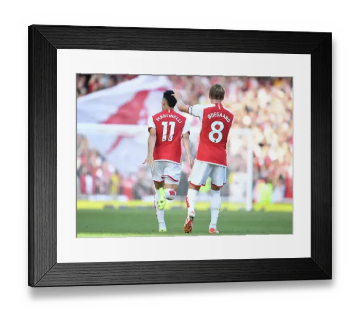 Framed Print : Martin Odegaard and Gabriel Martinelli Celebrate Arsenal's First Goal Against Manchester United (2023-24)