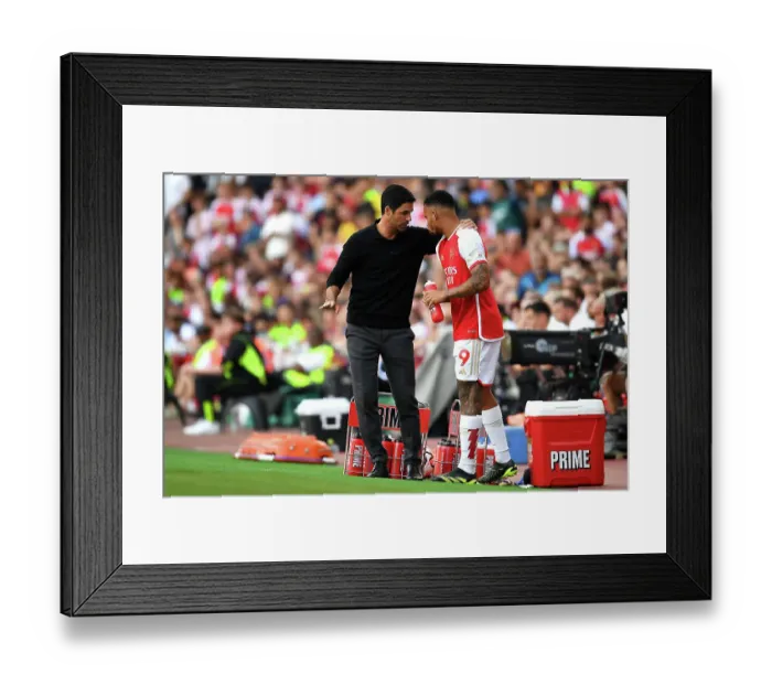 Framed Print : Arsenal's Mikel Arteta Consoles Gabriel Jesus Amidst Manchester United Tension (2023-24) Framed Print : Arsenal's Mikel Arteta Consoles Gabriel Jesus Amidst Manchester United Tension (2023-24)