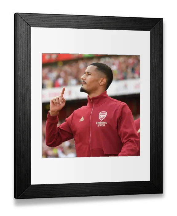 Framed Print : Arsenal's William Saliba Gears Up: Arsenal FC vs Manchester United, Premier League 2023-24