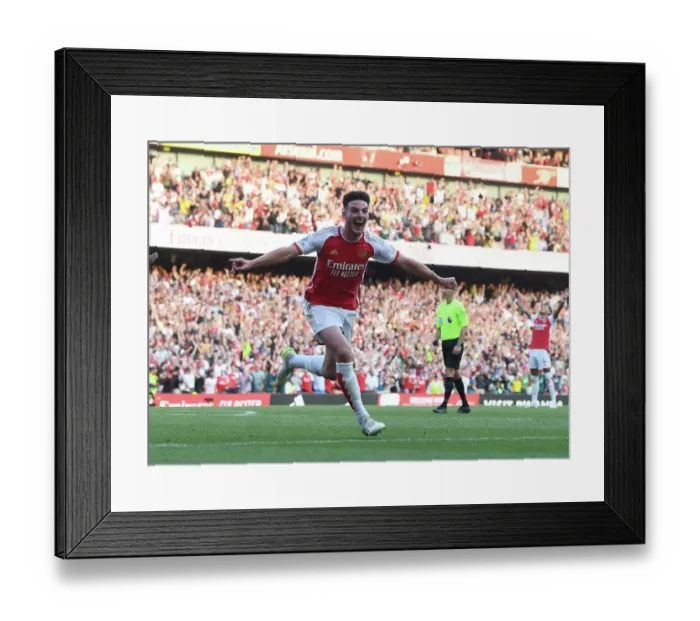 Framed Print : Rice's Stunner: Arsenal's Thrilling Victory over Manchester United in the 2023-24 Premier League