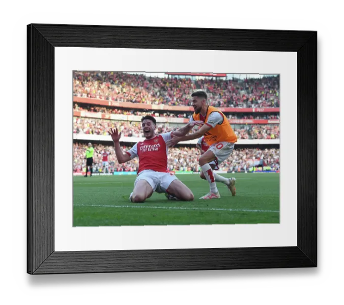 Framed Print : Arsenal's Comeback: Rice and Jorginho Celebrate Second Goal Against Manchester United (2023-24) Framed Print : Arsenal's Comeback: Rice and Jorginho Celebrate Second Goal Against Manchester United (2023-24)