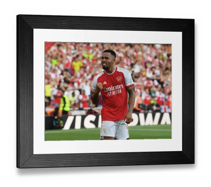 Framed Print : Arsenal's Gabriel Jesus Scores Third Goal in Exciting Arsenal vs. Manchester United Premier League Match, 2023-24