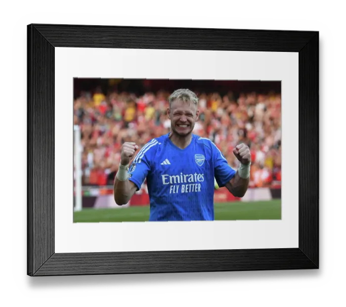 Framed Print : Arsenal's Triumph over Manchester United: Aaron Ramsdale's Emotional Victory Celebration (2023-24 Premier League) Framed Print : Arsenal's Triumph over Manchester United: Aaron Ramsdale's Emotional Victory Celebration (2023-24 Premier League)