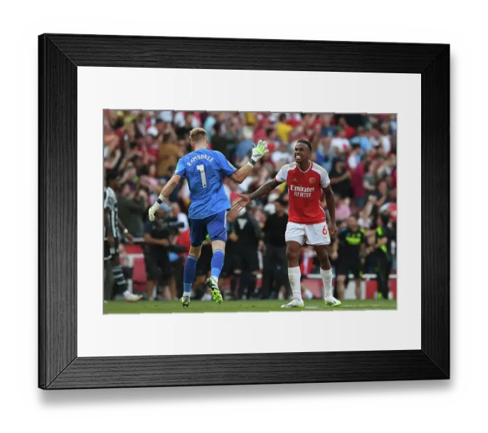 Framed Print : Arsenal's Triumph: Gabriel and Ramsdale Celebrate Third Goal vs. Manchester United (2023-24) Framed Print : Arsenal's Triumph: Gabriel and Ramsdale Celebrate Third Goal vs. Manchester United (2023-24)