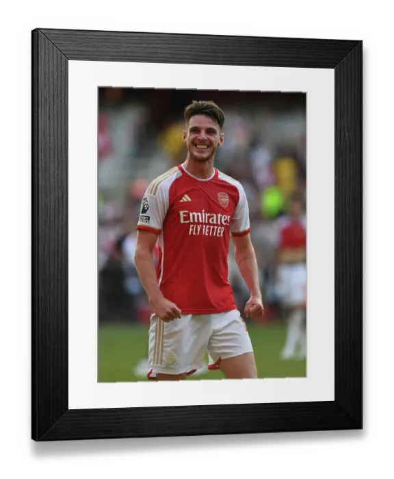 Framed Print : Arsenal's Thrilling Victory Over Manchester United in the 2023-24 Premier League: Declan Rice's Emotional Celebration at Emirates Stadium Framed Print : Arsenal's Thrilling Victory Over Manchester United in the 2023-24 Premier League: Declan Rice's Emotional Celebration at Emirates Stadium