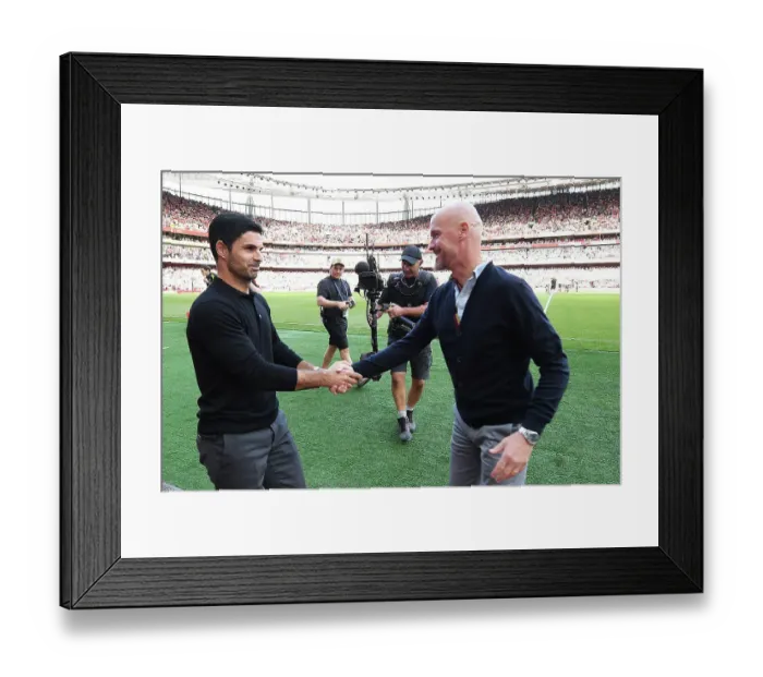 Framed Print : Arsenal vs Manchester United: Mikel Arteta and Erik ten Hag Pre-Match Handshake (2023-24) Framed Print : Arsenal vs Manchester United: Mikel Arteta and Erik ten Hag Pre-Match Handshake (2023-24)