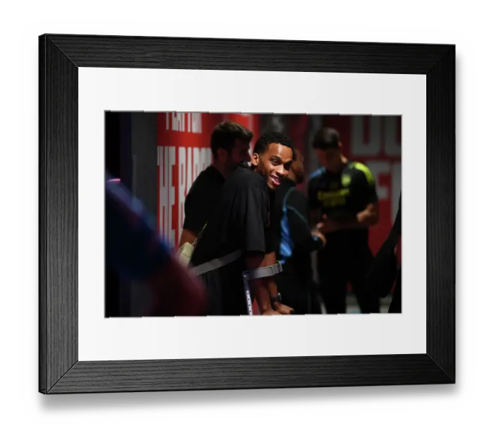 Framed Print : Arsenal vs Manchester United: Jurrien Timber's Intense Stare-Down Before the 2023-24 Premier League Clash Framed Print : Arsenal vs Manchester United: Jurrien Timber's Intense Stare-Down Before the 2023-24 Premier League Clash