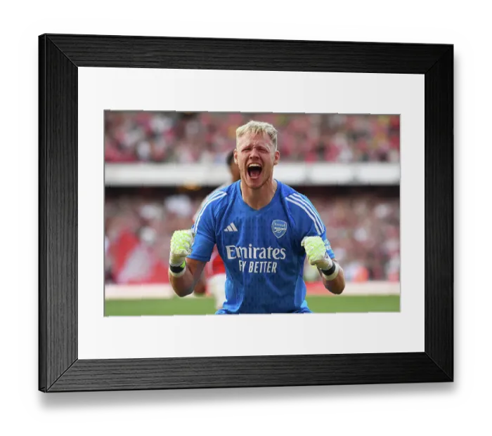 Framed Print : Arsenal's Triumph: Aaron Ramsdale's Emotional Victory Celebration vs. Manchester United (2023-24 Premier League) Framed Print : Arsenal's Triumph: Aaron Ramsdale's Emotional Victory Celebration vs. Manchester United (2023-24 Premier League)