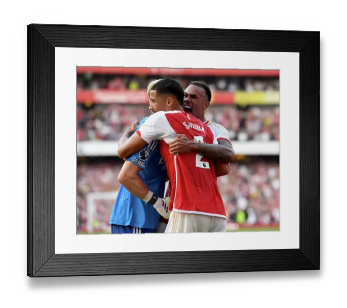 Framed Print : Arsenal's Historic Win: Magalhaes, Ramsdale, and Saliba Celebrate Over Manchester United in the 2023-24 Premier League Framed Print : Arsenal's Historic Win: Magalhaes, Ramsdale, and Saliba Celebrate Over Manchester United in the 2023-24 Premier League