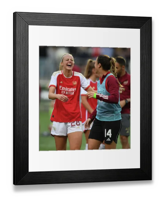 Framed Print : Arsenal Women's UEFA Champions League Victory: Sabrina D'Angelo and Amanda Ilestedt Celebrate against Linkopings FC in Sweden (2023-24) Framed Print : Arsenal Women's UEFA Champions League Victory: Sabrina D'Angelo and Amanda Ilestedt Celebrate against Linkopings FC in Sweden (2023-24)