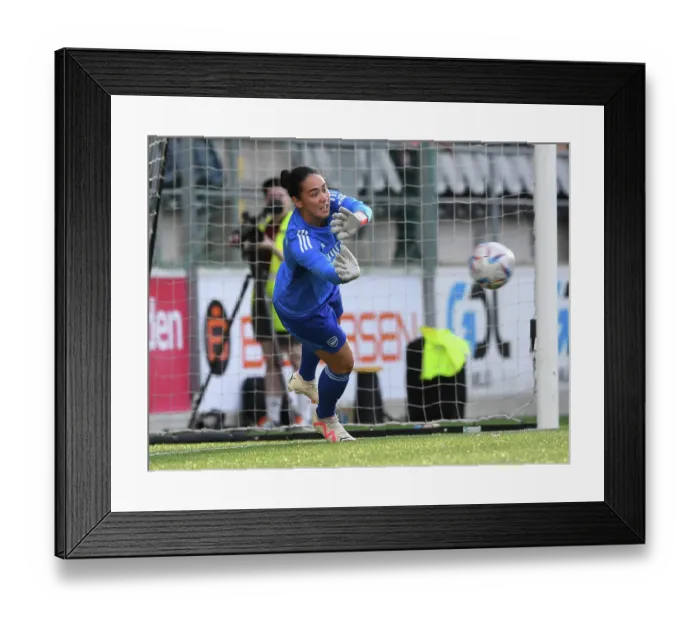 Framed Print : Arsenal Women's Historic Champions League Victory: Manuela Zinsberger's Game-winning Penalty Save