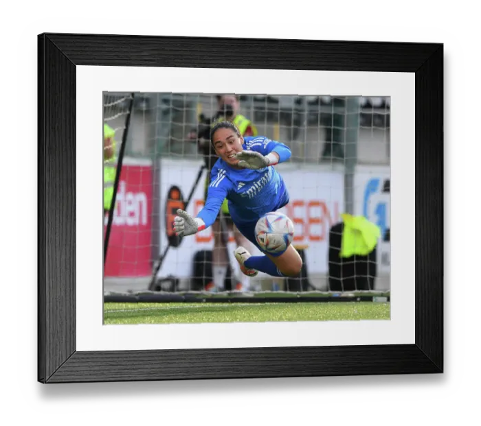 Framed Print : Manuela Zinsberger's Penalty Save: Arsenal Women Defy Paris FC in Champions League Thriller Framed Print : Manuela Zinsberger's Penalty Save: Arsenal Women Defy Paris FC in Champions League Thriller