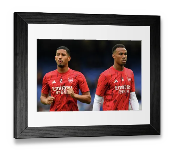 Framed Print : Arsenal Players Gabriel and Saliba Prepare for Everton Clash in Premier League (2023-24) Framed Print : Arsenal Players Gabriel and Saliba Prepare for Everton Clash in Premier League (2023-24)