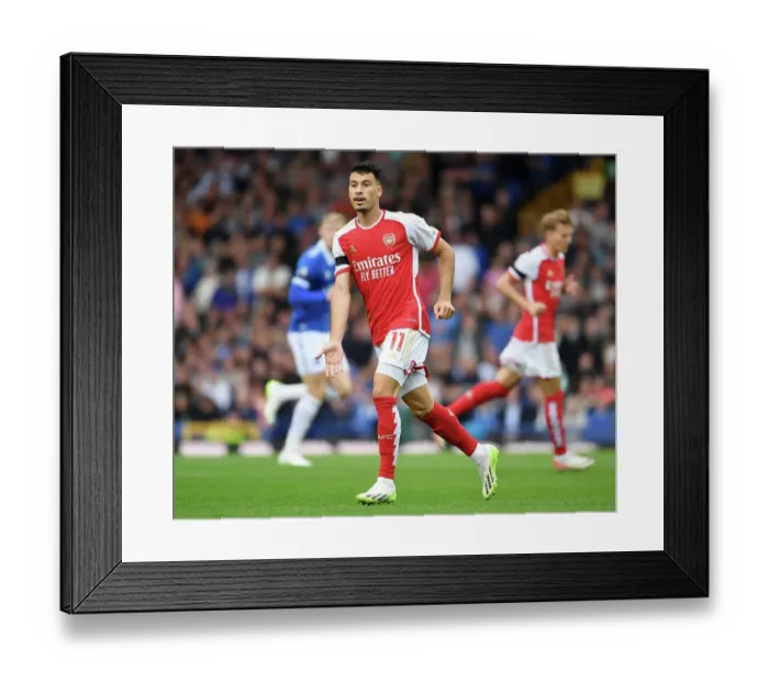Framed Print : Martinelli's Emotional Moment: Everton vs. Arsenal, Premier League 2023-24
