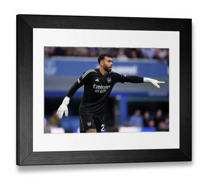 Framed Print : David Raya Stands Firm: Everton vs Arsenal, Premier League 2023-24