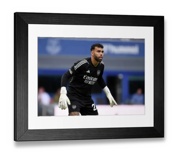 Framed Print : David Raya's Focus Amidst the Intensity: Everton vs Arsenal Premier League Clash (2023-24)