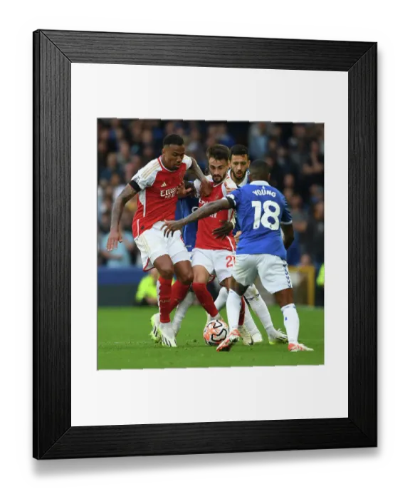 Framed Print : Gabriel and Fabio Vieira vs. Ashley Young: Everton vs. Arsenal, Premier League 2023-24