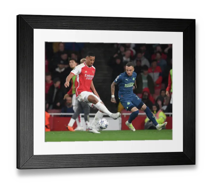 Framed Print : Arsenal vs PSV Eindhoven: William Saliba Faces Off in UEFA Champions League Group B Clash Framed Print : Arsenal vs PSV Eindhoven: William Saliba Faces Off in UEFA Champions League Group B Clash