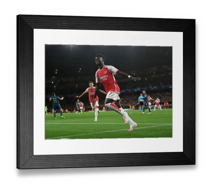 Framed Print : Saka Scores the Opener: Arsenal Kick Off Champions League Campaign with 1-0 Win Over PSV Eindhoven (2023-24)