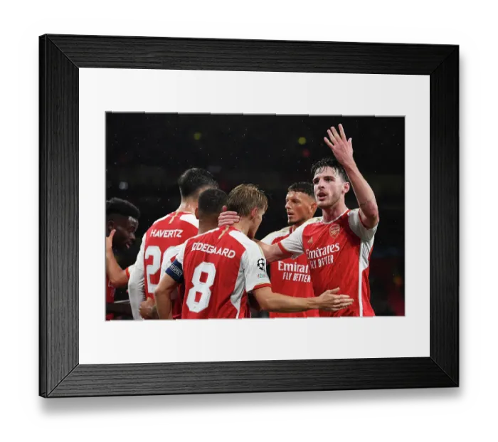 Framed Print : Arsenal Celebrates First Goal vs. PSV Eindhoven in 2023-24 Champions League: Bukayo Saka Scores at Emirates Stadium