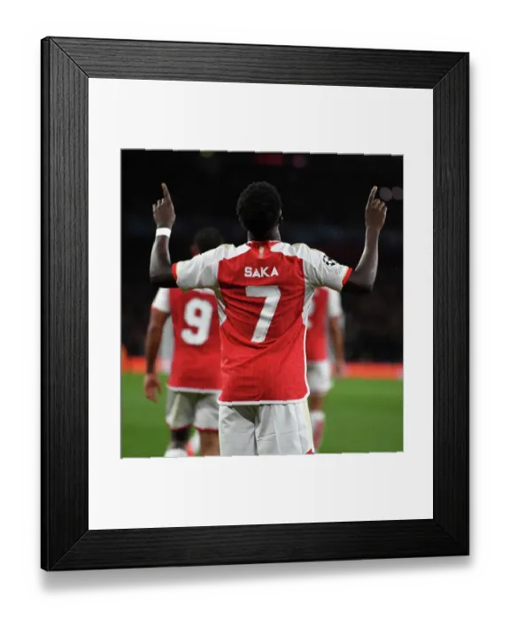 Framed Print : Saka Scores First Champions League Goal: Arsenal Secures Victory Over PSV Eindhoven (2023-24) Framed Print : Saka Scores First Champions League Goal: Arsenal Secures Victory Over PSV Eindhoven (2023-24)