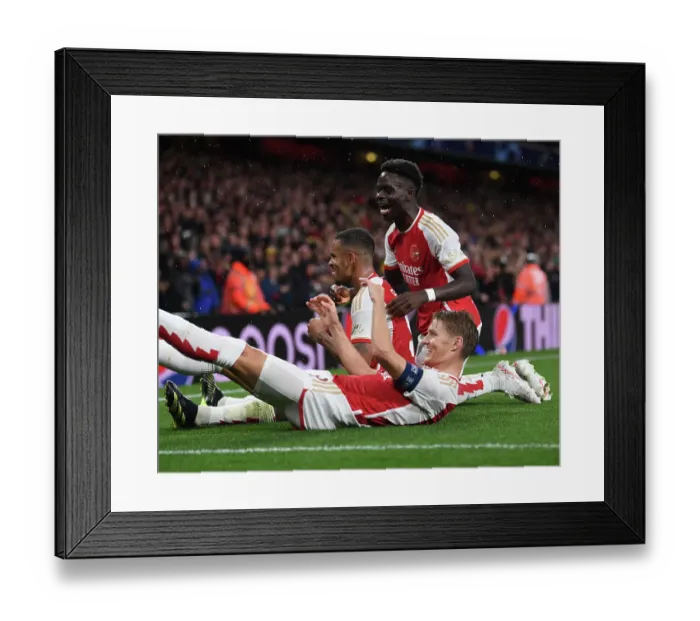 Framed Print : Arsenal's Triumph: Jesus, Odegaard, and Saka Celebrate 3rd Goal vs. PSV Eindhoven (UEFA Champions League 2023 / 24) Framed Print : Arsenal's Triumph: Jesus, Odegaard, and Saka Celebrate 3rd Goal vs. PSV Eindhoven (UEFA Champions League 2023 / 24)