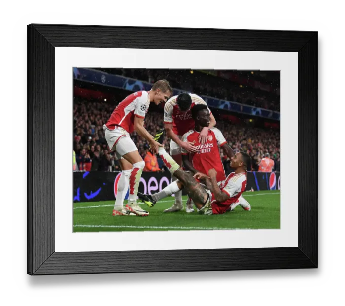 Framed Print : Arsenal's Triumph: Gabriel Jesus, Odegaard, and Saka Celebrate 3rd Goal vs. PSV Eindhoven in 2023-24 Champions League Framed Print : Arsenal's Triumph: Gabriel Jesus, Odegaard, and Saka Celebrate 3rd Goal vs. PSV Eindhoven in 2023-24 Champions League