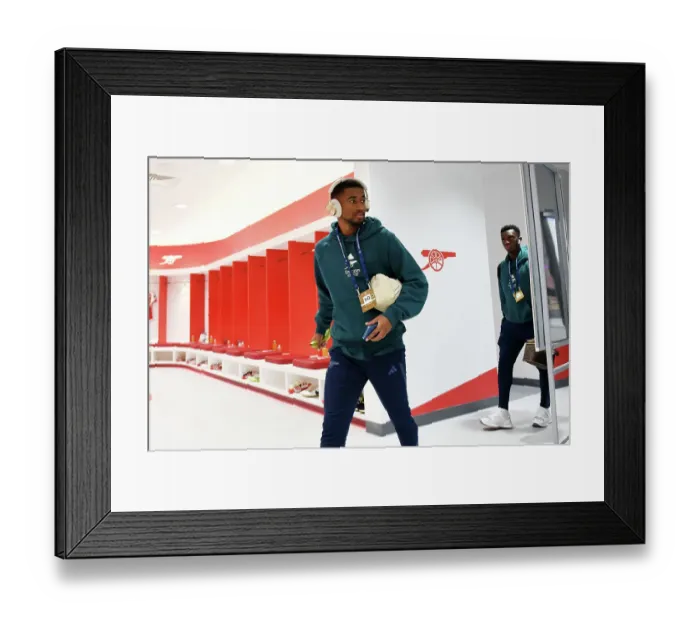 Framed Print : Reiss Nelson Arrives at Emirates Stadium Ahead of Arsenal's Champions League Clash against PSV Eindhoven (2023 / 24) Framed Print : Reiss Nelson Arrives at Emirates Stadium Ahead of Arsenal's Champions League Clash against PSV Eindhoven (2023 / 24)